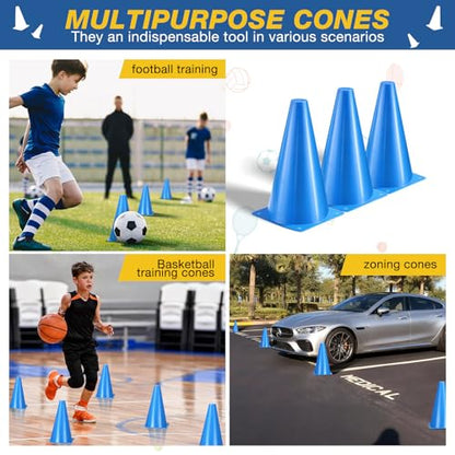 24pcs Cones 9 Inch Soccer Cones and Plastic Traffic Cones, Durable Cones for Sports Training, Ideal for Soccer, Basketball, Football, Skating, and Agility Drills Practice