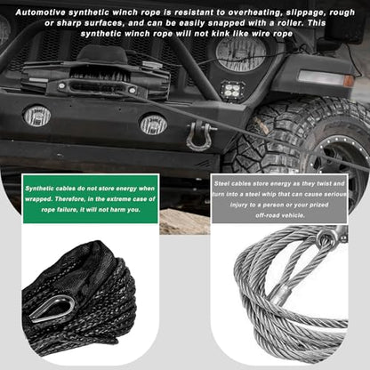 1/4 in x 50 ft Synthetic Winch Rope, 7700 LBS Breaking Strength Winch Line with Protective Sleeve, Heavy Duty Recovery Tow Rope for ATV UTV SUV Truck 4WD Off Road Vehicle - color: 1/4 in x 50 ft