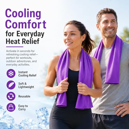 Large Cooling Towel for Neck and Face, 43.3 x 15.7 in, Purple - color: Purple