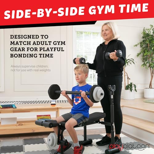 Play Platoon Kids Weight Bench Set or Squat Rack- Kids Gym Equipment for Home - Fitness Equipment for Boys - Workout and Exercise Equipment - Ages 3+