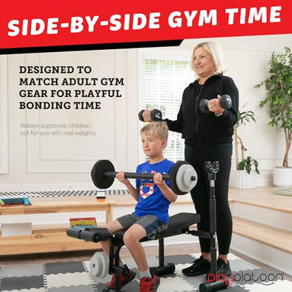 Play Platoon Kids Weight Bench Set or Squat Rack- Kids Gym Equipment for Home - Fitness Equipment for Boys - Workout and Exercise Equipment - Ages 3+