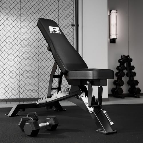 RITFIT Adjustable Weight Bench with Multiple Back Positions for Full Body Workouts, Incline, Decline, and Flat Settings for Home Gym Strength Training, 1300LB Capacity