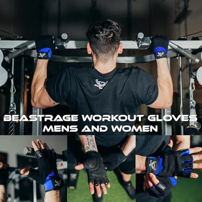 Workout Gloves for Men, Durable Palm Grip Gym Gloves Women Half Finger Elasticated Training Weight Lifting Strength Bodybuilding Anti Slip Cycling Gloves Exercise