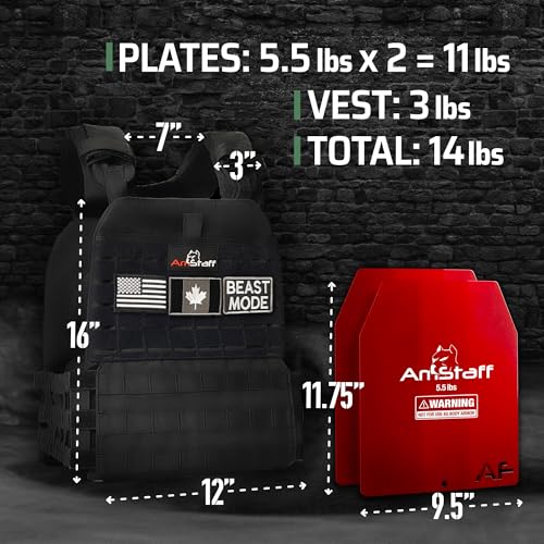Amstaff Tactical Weighted Vest - Adjustable Weight Vests - Versatile Wearable Vest for Fitness Workouts, Strength and Endurance Training, Running - color: Black, style: 14 LB