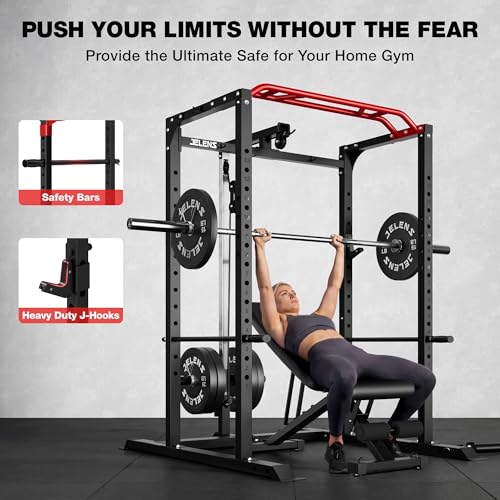 S11 Power Cage, 2000LB Multi-Function Power Rack with LAT Pulldown, Squat Rack with Adjustable Pulley System and Training Attachments, Weight Rack for Home Gym - style: S11 Power Cage