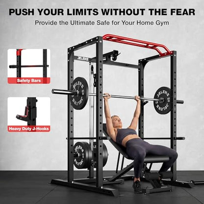 S11 Power Cage, 2000LB Multi-Function Power Rack with LAT Pulldown, Squat Rack with Adjustable Pulley System and Training Attachments, Weight Rack for Home Gym - style: S11 Power Cage