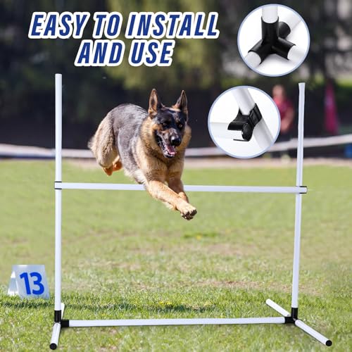 Shappy 4 Pcs Dog Agility Jumps Adjustable Height Hurdles with Bag,White - color: White