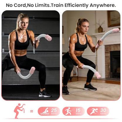 2PCS Heavy Duty Ropeless Battle Ropes, Adjustable Cordless Battle Rope for HIIT Cardio Workout, Non-Slip Spiral Handle Home Gym Equipment Pink