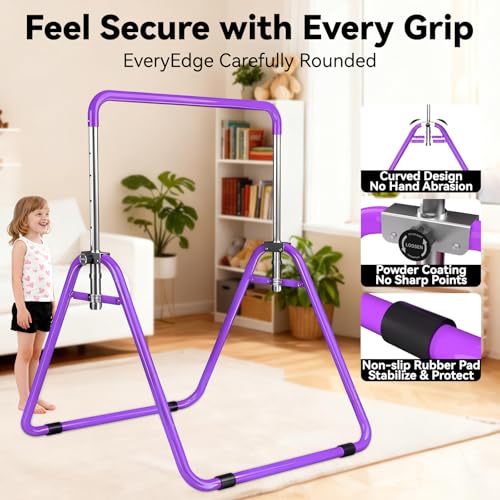 Kids Gymnastics Bar Gymnastic Equipment for Home Adjustable Height Gymnastic Training Bar Gymnastic Stuff for 3-7 Years Old Girls - color: Basic- Purple