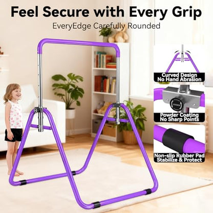 Kids Gymnastics Bar Gymnastic Equipment for Home Adjustable Height Gymnastic Training Bar Gymnastic Stuff for 3-7 Years Old Girls - color: Basic- Purple