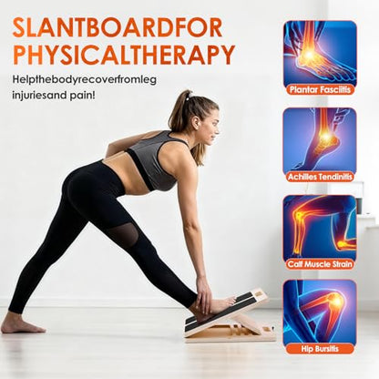 Thickened Wooden Calf Stretching Slant Board, Portable Adjustable Incline Board, 320 Lbs Weight Capacity, Calf Stretch Wedge for Leg, Heel, Suitable for Adults' Leg & Foot Stretching