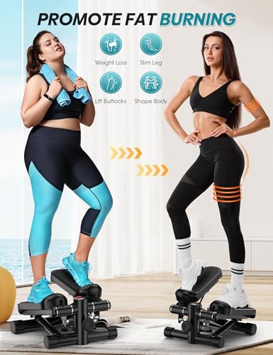 Mini Portable Stepper Machine with Resistance Bands - 330LBS Weight Capacity, Adjustable Height, LED Monitor for Full Body Workout