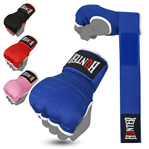 HUNTER Gel Boxing Hand Wraps for Men & Women, Quick Inner Gloves with Wrist Support for MMA, Muay Thai, Kickboxing & Martial Arts Training, Knuckle Protection (Pair) - color: Blue, size: Large-X-Large
