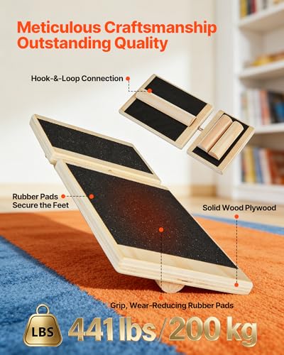 VEVOR Balance Board, Wobble Board Trainer for Adults Foot & Ankle Strengthening, Non-Slip Wood Premium Wooden Balance Training Equipment, Compact with Storage Bag, Ideal for Physical Therapy Exercises