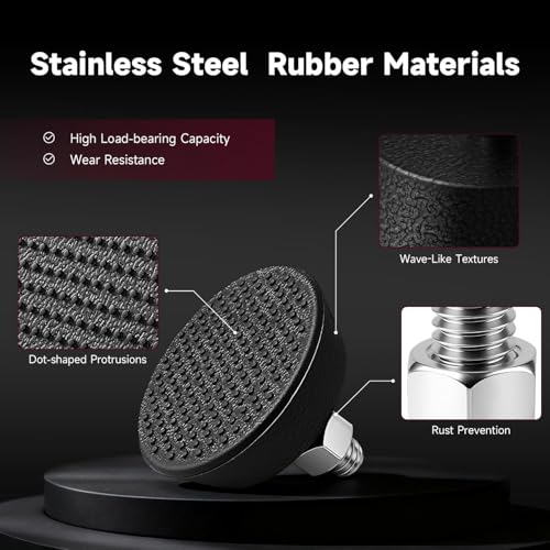 4 Pack Exercise Bike Support Foot Pads Compatible with Peloton OG & Plus, Upgrade Stainless 3/8" Leveling Screws Feet Adjustable, Noise Reduction, Anti-Slip Rubber Shock-Absorbing