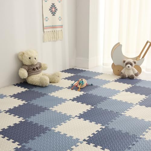 Foam Play Mat, EVA Non-Toxic Interlocking Floor Mats - color: White/Dark Blue/Gray Blue, size: 16 Pcs/47.2*47.2