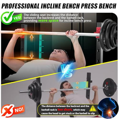 OPPSDECOR 900LBS Weight Bench Set with Squat Rack Foldable Bench Press Set with Leg Extension & Leg Curl Professional Flat/Incline/Decline Workout Bench for Home Gym Full Body Exercise