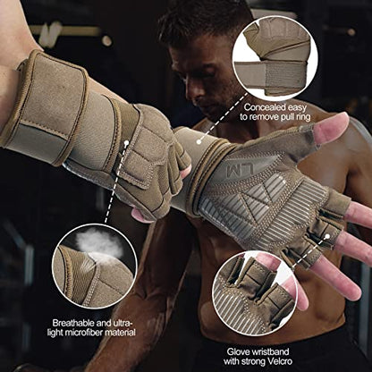 Workout Gloves for Men - Gym Weight Lifting Padded Gloves with Wrist Wrap Support, Full Palm Protection & Silicone Grip Gym Gloves, Exercise, Cross Training, Fitness, Pull-up