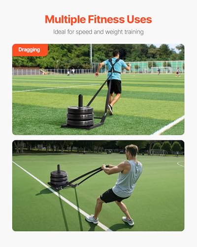 VEVOR Football Sleds and Chutes, Weight Sled, Football Training Pull Push Running Sled, Fitness Workout Sled Push Gym Equipment, Adjustable Height Handle, Compatible 1/2 in Weight Plates