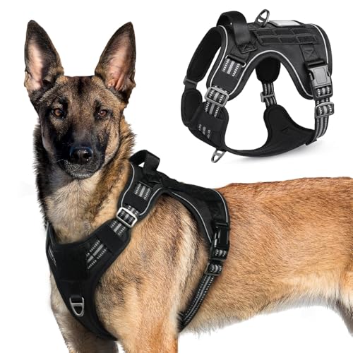 rabbitgoo Tactical Dog Harness for X-Large, No Pull Military Service Vest - color: Black, size: X-Large