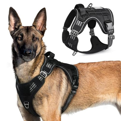 rabbitgoo Tactical Dog Harness for X-Large, No Pull Military Service Vest - color: Black, size: X-Large