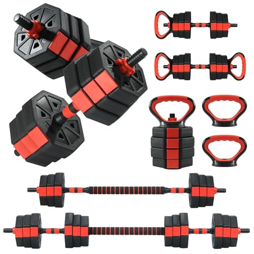 Adjustable Dumbbells, 44/66/88Lbs Free Weight Set with Connector, 4 In1 Weight Dumbbell Set Used As Kettlebells, Barbell, Push Up Stand, Fitness Exercise for Home Gym Suitable Men/Women - color: Black Red, size: 66 Lbs Standard