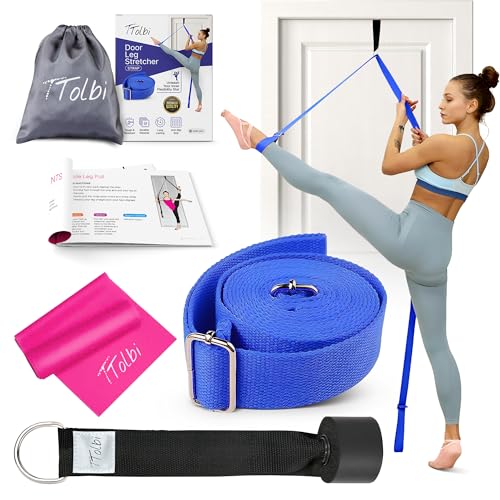 Door Leg Stretcher Strap with Sturdy Door Anchor & Resistance Band - Splits & Flexibility Trainer for Ballet, Dance, Gymnastics, Cheer, Pole | Kids, Teens, Adults | Premium Gift Box, Printed Guide & Travel Bag - color: Deep Blue