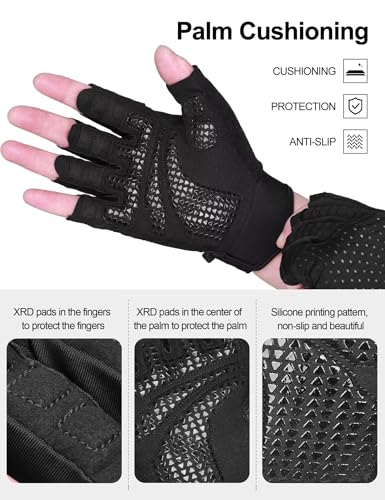Workout Gloves for Men and Women, Half-Finger Gym Gloves, Shock-Absorbing, Anti-Slip & Breathable Exercise Gloves, Black - size: Medium (Palm Width: 3.94 inches)