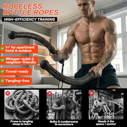 Ropeless Battle Ropes for Home Gym, Portable Cordless Weighted Battle Rope - size: Standard Black