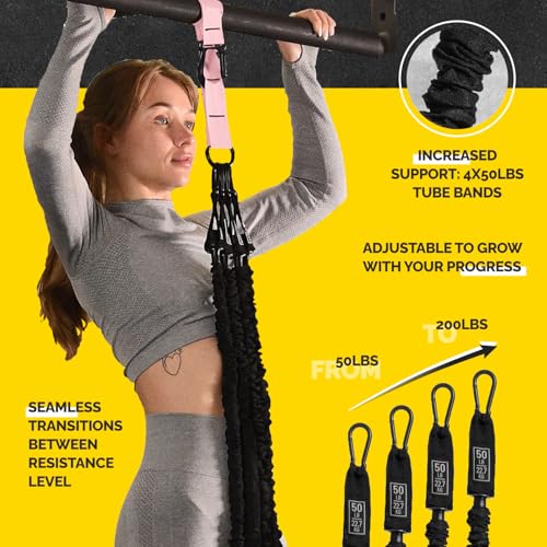 Pull Up Assistance Bands - 4 Heavy Duty Pull Up Bands with Adjustable Strap and Foot Rest - Stackable Pull Up Assist Band Set for Pull Up Bar - Resistance Bands for Pull Ups Chin Ups Strength Training - color: Pink