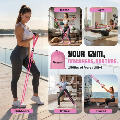 Resistance Bands with Handles for Women, 150LBS Exercise Bands Set for Physical Therapy Yoga Pilates, 5 Level Workout Bands for Working Out with Door Anchor, Home Gym Fitness Equipment