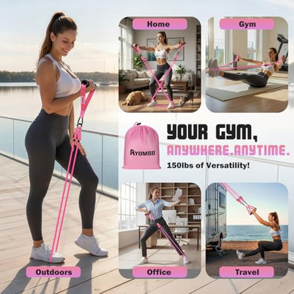 Resistance Bands with Handles for Women, 150LBS Exercise Bands Set for Physical Therapy Yoga Pilates, 5 Level Workout Bands for Working Out with Door Anchor, Home Gym Fitness Equipment
