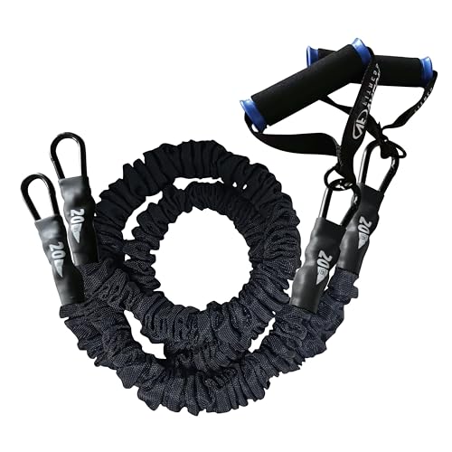 Valor Fitness Resistance Bands - 5lb to 25lbs - Carabiners Attached & 2 Bands per Weight Option with Handles– Sheath Covered - Strength Training New Compact 39" Design - Wall Door Rack Mount Options - color: Black -20 lb Pair