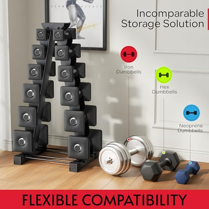 Dumbbell Rack Stand Only, Compatible with Peloton Weights, Ergonomic Weight Rack for Home Gym Dumbbells with 6-Tier, Space-Saving Home Gym Storage Rack, Plus Neoprene Set Storage, Compact