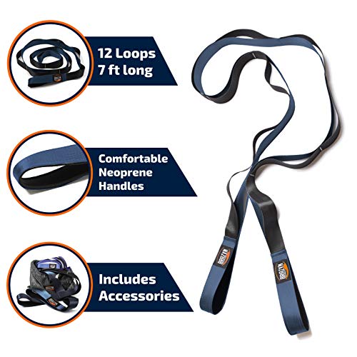 Brazyn Mobility Stretching Strap | Multi-Functional 12-Loop Strap for Stretching, Yoga, Physical Therapy, Pilates, Dance and Gymnastics