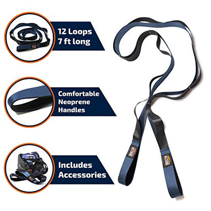 Brazyn Mobility Stretching Strap | Multi-Functional 12-Loop Strap for Stretching, Yoga, Physical Therapy, Pilates, Dance and Gymnastics