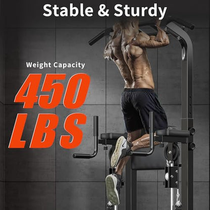 SogesHome Power Tower Pull Up Bar and Dip Station, Multi-Function Free Standing Pull Ups, Adjustable Height Dip Bar Strength Training Workout Equipment, Pull Up Stand Workout for Home Gym Exercise Equipment - color: Black