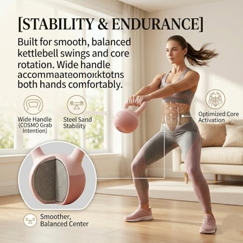 13lb Soft Kettlebell for Women, 10kg Strength Training Kettlebells for Home Gym, Steel Sand Filled PVC Kettle Bell with Wide Frosted Anti-Slip Handle for Glute & Full Body Workouts
