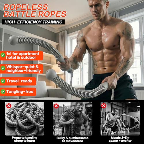 Ropeless Battle Ropes for Home Gym, Portable Cordless Weighted Battle Rope - size: Standard Gray