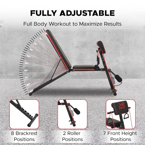Multi-functional folding weight bench, adjustable weight bench, with 7 positions backrest adjustment and 2 training straps, 600 lbs capacity, suitable for full body workouts