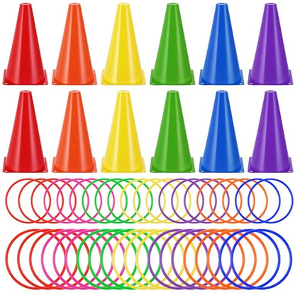 52 Pcs Ring Toss Game Set 12 Plastic Training Cones 40 Toss Rings for Carnival Party Backyard Indoor Outdoor Games