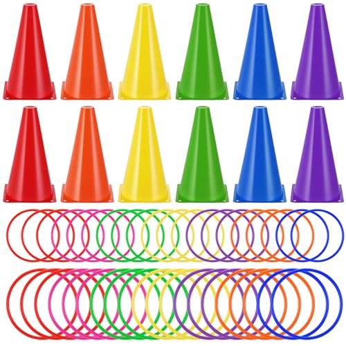 52 Pcs Ring Toss Game Set 12 Plastic Training Cones 40 Toss Rings for Carnival Party Backyard Indoor Outdoor Games