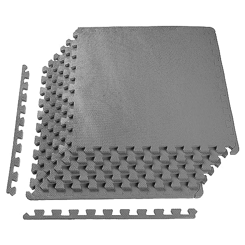 BalanceFrom Puzzle Exercise Mat 1/2" Thick, EVA Interlocking Foam Floor Tiles for Home Gym, Mat for Home Workout Equipment, Floor Padding for Kids, Gray, 24 in x 24 in x 1/2 in, 24 Sq Ft - 6 Tiles - color: Grey, style: 1/2" Thick, 24 Square Feet