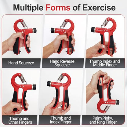 Grip Strength Trainer Kit (5 Pack) Adjustable Resistance Hand Gripper,Finger Exerciser,Hand Extension Exerciser,Stress Relief Ball and Forearm Workout Ring for Muscle Building Injury Recover - color: red