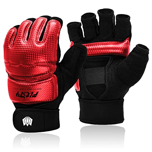 FitsT4 Sports Half Mitts MMA UFC Boxing Training Gloves for Women Men Kids - color: Red, size: X-Small