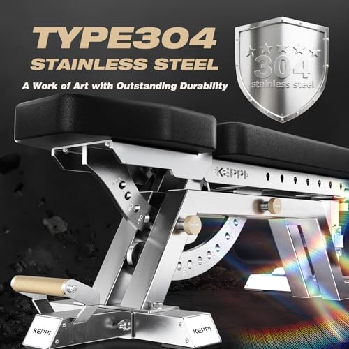 Keppi Fitness Bench6000 Weight Bench, Commercial Grade FID Workout Bench - color: Stainless