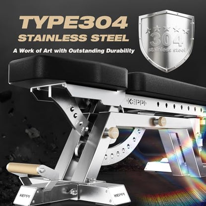 Keppi Fitness Bench6000 Weight Bench, Commercial Grade FID Workout Bench - color: Stainless