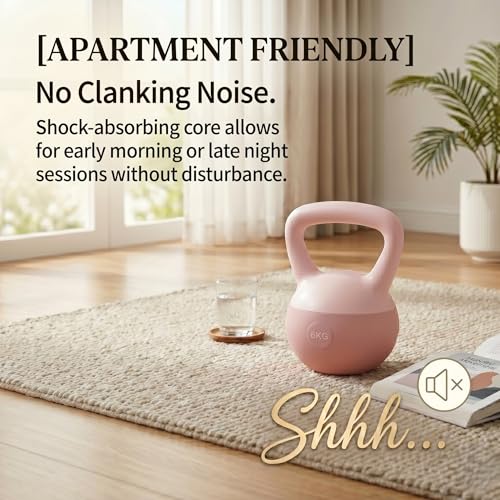 13lb Soft Kettlebell for Women, 10kg Strength Training Kettlebells for Home Gym, Steel Sand Filled PVC Kettle Bell with Wide Frosted Anti-Slip Handle for Glute & Full Body Workouts