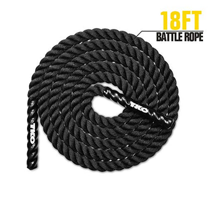 TKO Battle Rope for Strength Training, Cardio Workout, Cross Fit Training with Rubberized Easy Grip, Available in 18ft, 30ft, 40ft