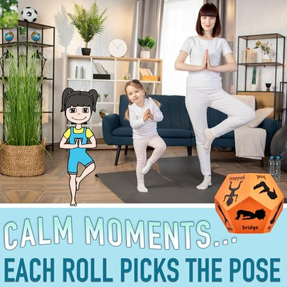 Yoga Dice - Yoga for Kids, Pose and Play Peaceful Kids Stretching Gymnastics Games and PE Equipment for Elementary School, Kindergarten, and Preschool, 12-Sided Foam Large Dice for Children